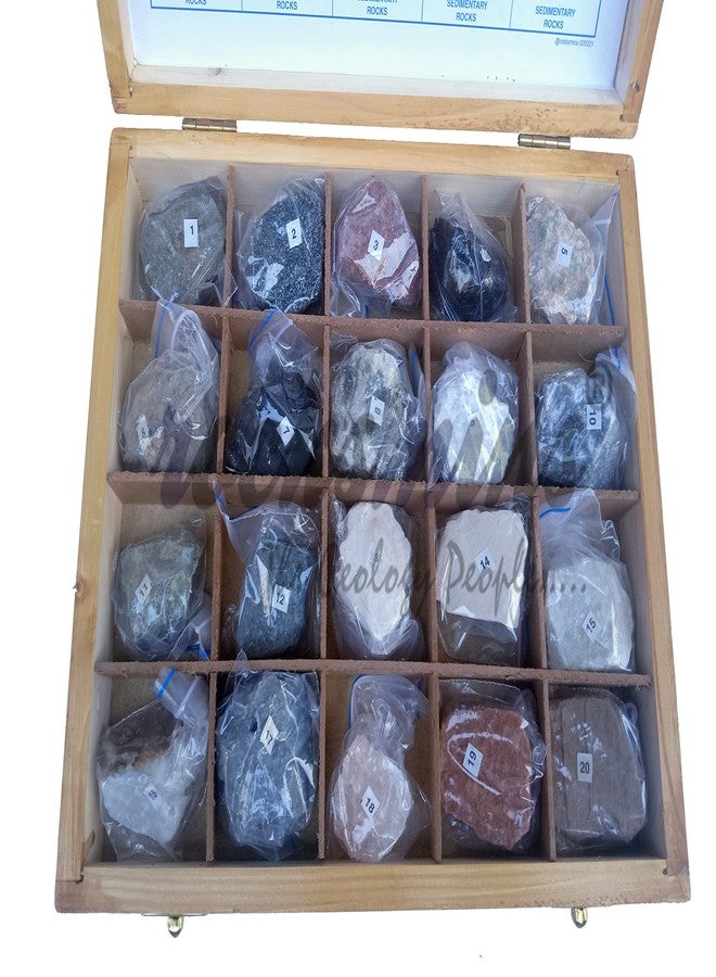 Rocksmins Collection of 20 Rocks in Wooden Box RO20WB-SC with 20 Big Specimen Set of Rock Igneous Sedimentary Metamorphic Rock Mineral Collection Geology Kits ideal for Study of Earth Stone - Image 3